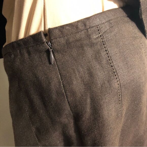 Talbots Irish Linen Skirt Womens 8 P Brown Tulip A Line Knee Length Academia - Picture 5 of 9